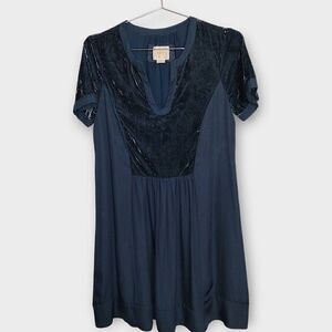 Anthropologie Maeve Dress Sz Medium Blue Velvet Chiffon Elegant Glamcore Holiday